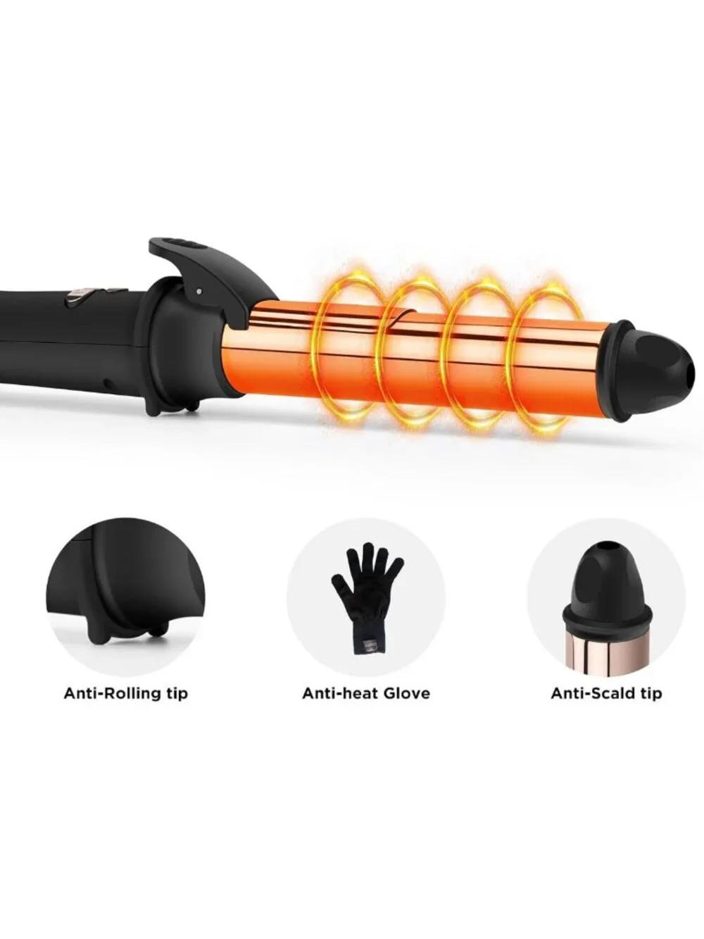 Automatic 1.25” Curling Iron - Rotating Wand, LCD Display, Dual Voltage, 450°F
